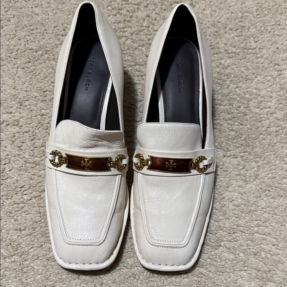 Tory Burch White Flats with Gold Accent
